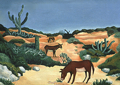 Mexican Landscape Paintings, Desert Donkeys